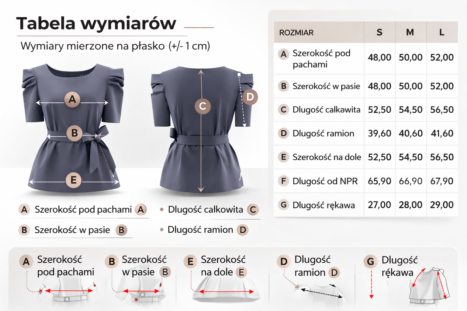 Tabela wymiarów – bluzka medyczna CHIANTI BUFF TOP
