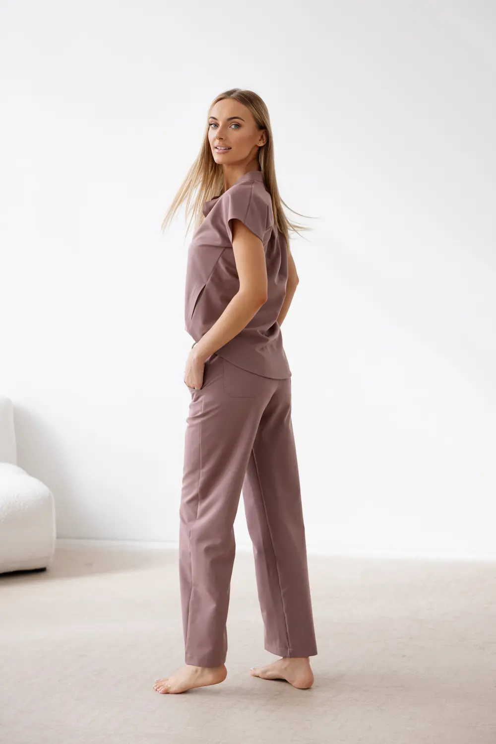 spodnie medyczne damskie Dusty Rose szerokie nogawki ZOYA Veronica Medina